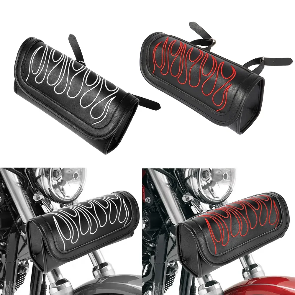 Motorcycle Accessories Tool Storage PU Leather Front Fork Roll Saddle Luggage Bag Waterproof Equipaje with Embroidery For Harley