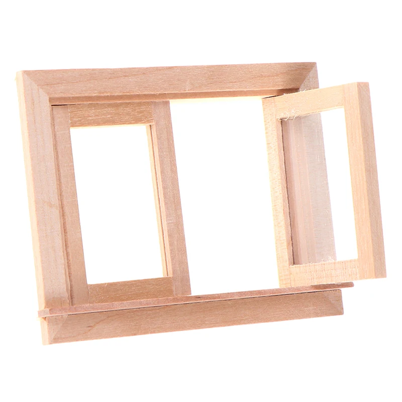 1/12 Dollhouse Miniature Wood 2 Pane Window Frame Diy Furniture Accessory For Kids Creative Play