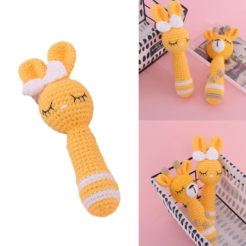 โครเชต์นุ่มมือถือเด็กรูปสัตว์ Rattle Sleeping น่ารักการ์ตูน Handmade ของเล่น D5QA