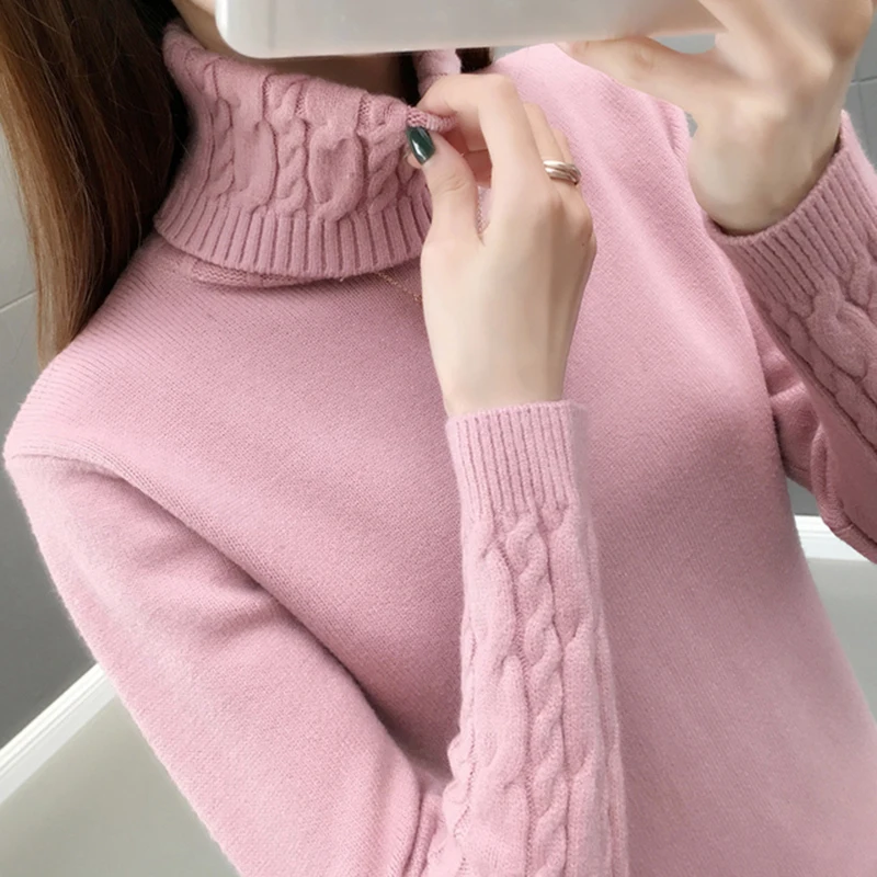 Knitted Sweater Women 2026 Autumn Winter Korean Turtleneck Long Sleeve Pullover Female Pink Knitwear