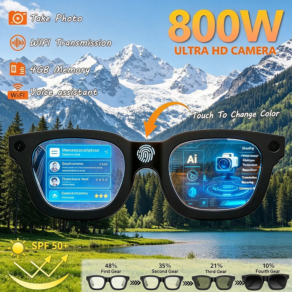 

Новые смарт-очки 2026 года с ИИ для мужчин и женщин: HD-камера 800W, запись видео, распознавание объектов, ИИ-перевод, 4 ГБ памяти, аккумулятор 300 мАч