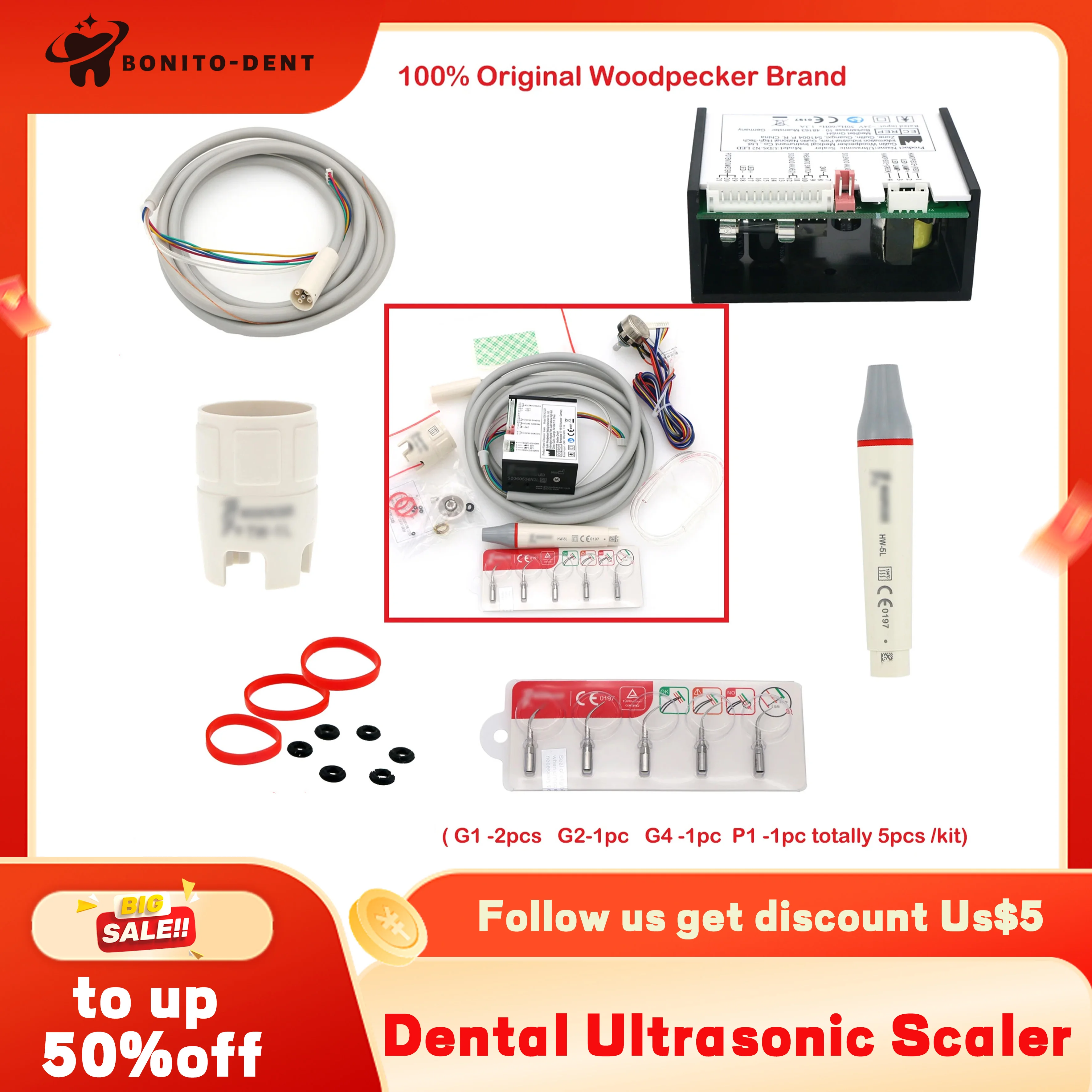 Woodpecker Dental Ultrasonic Piezo Scaler LED Build-In UDS N2 N2LED Scaler tip For Dentistry Tooth Cleaning Dentists Tools