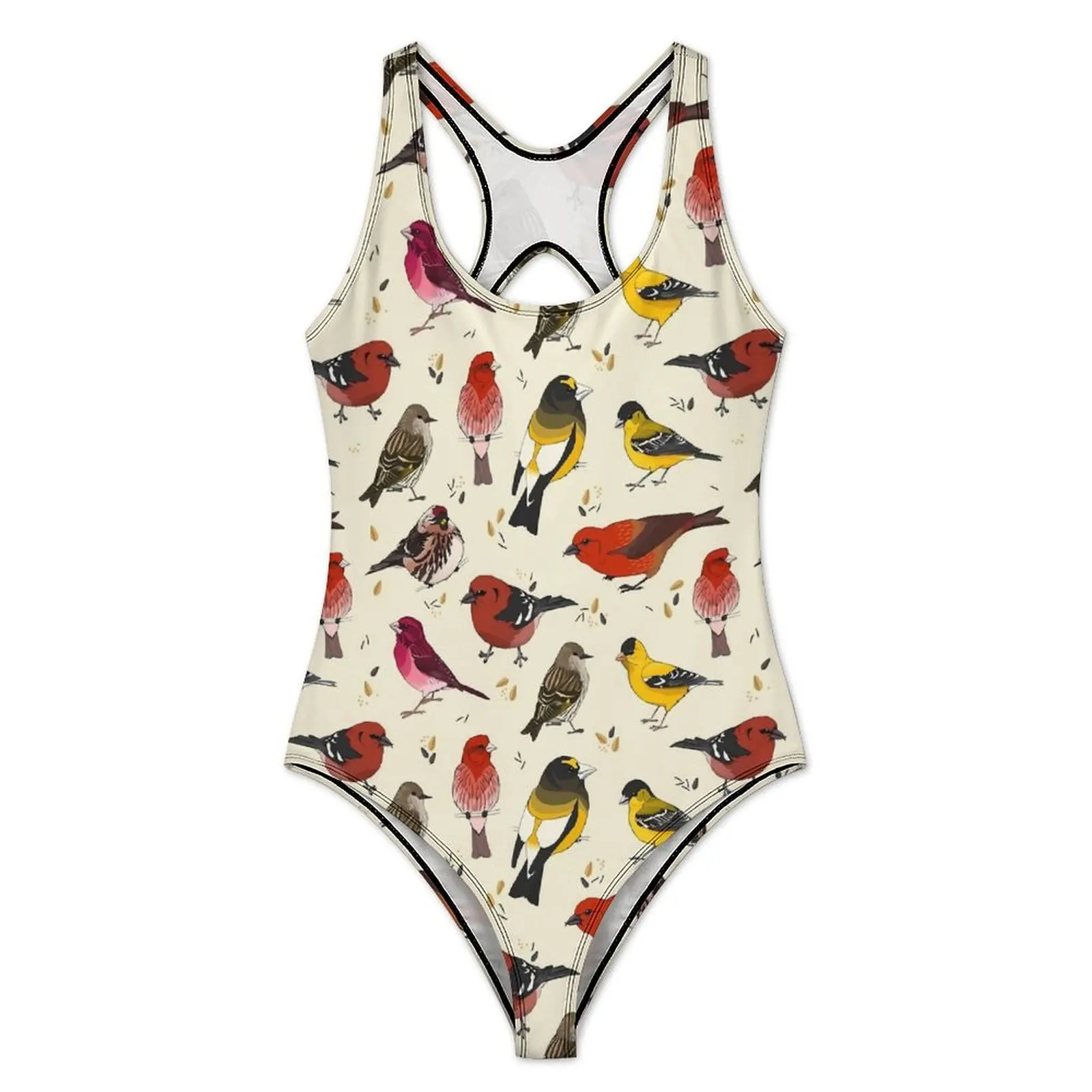 Pretty Bird Swimsuit Sexy North American Finches One-Piece Swimwear Push Up Bodysuit Trendy Holiday Surf Beach Outfits