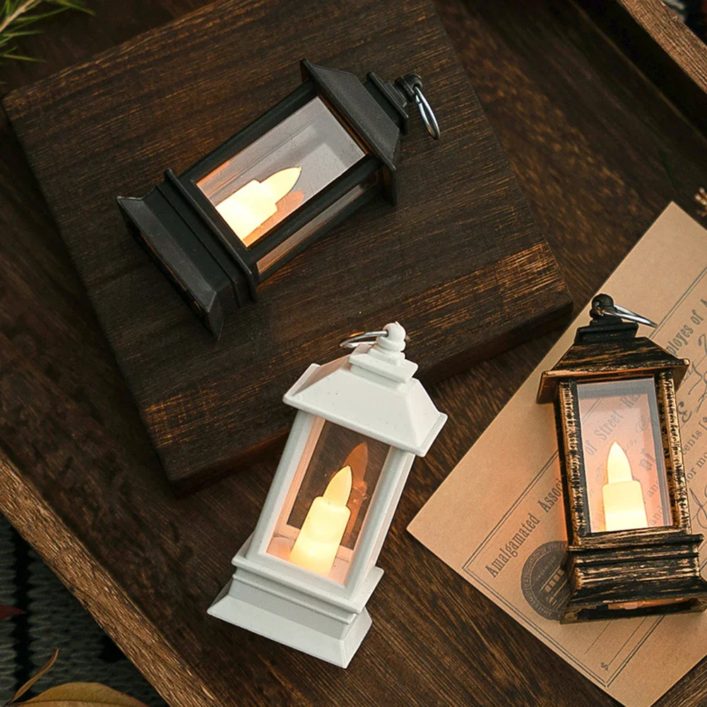 LED Electronic Candle Light Smokeless Flameless Mini Square Vintage Candle Lantern Outdoor Hanging Lanterns Halloween Decoration