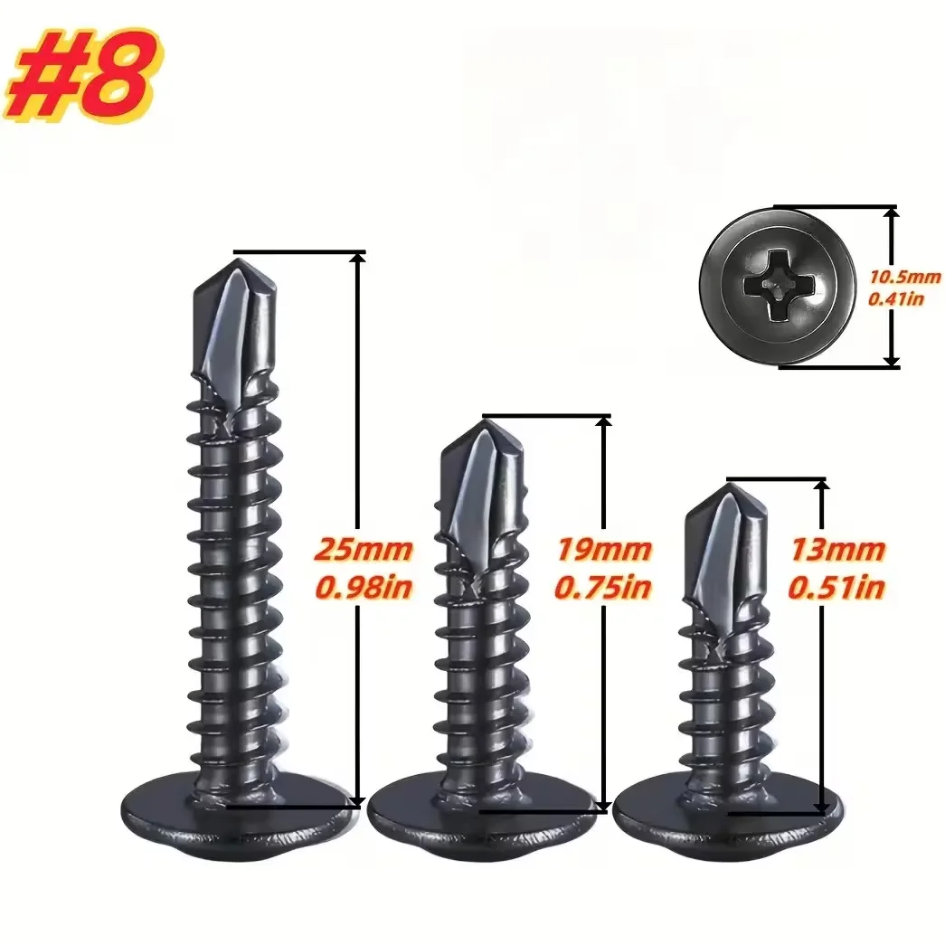 100/300-حزمة مسامير TEK ذاتية الحفر باللون الأسود 410 SS 8.8 درجة فيليبس رئيس 13-25 مللي متر مقاومة للصدأ للمعادن/الخشب/البلاستيك لتقوم بها بنفسك Rep
