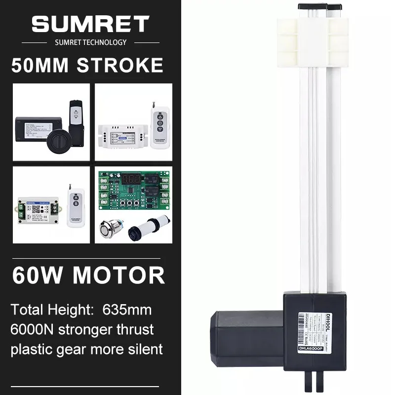 

50mm Stroke Electric Linear Actuators Kit With RF Motor Controller 433hz Remote DC12V 24V 6000N Reciprocate