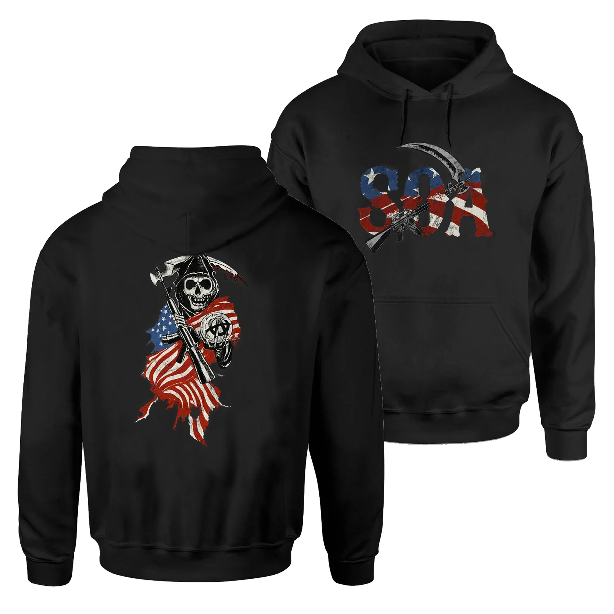 Vintage USA Flag Grim Reaper SOA Symbol Motorcyclist Pullover Hoodie New 100% Cotton Casual Mens Sweatshirts Fashion Streetwear