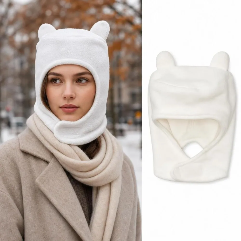 Stylish Cotton Balaclava Face Mask Thick Warm Soft Bear Ears Balaclava Windproof Neck Warmer Hat Outdoor Skiing