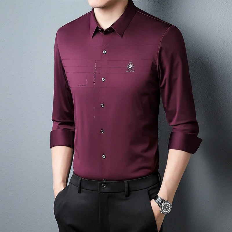 Brand Style Men\'s Social Shirts High Quality Long Sleeve Smart Formal Blouses Male Seamless Dress Shirts