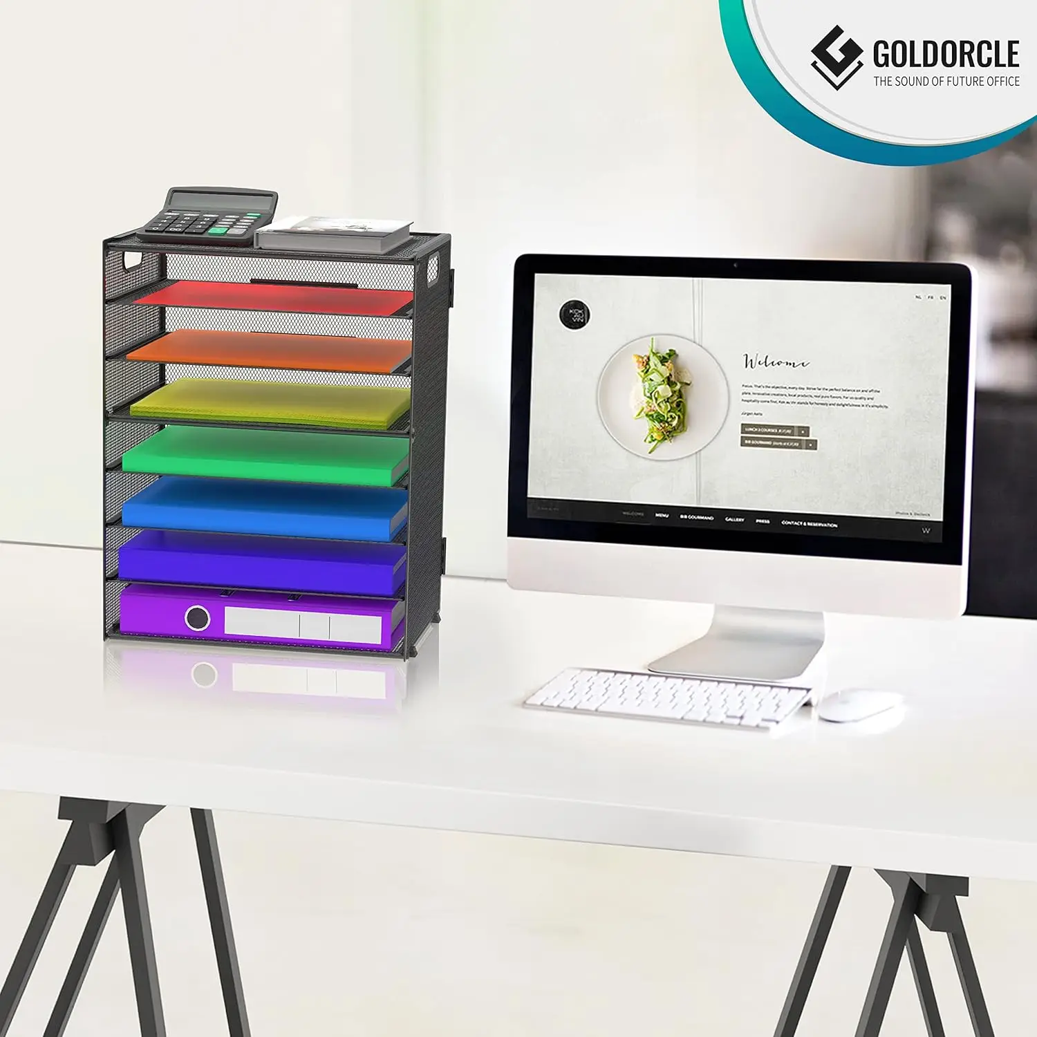 عبوتان من منظم صينية الورق الشبكية المكونة من 8 طبقات مع مقابض، حامل ملفات معدني قوي للفصول الدراسية في المكتب المنزلي