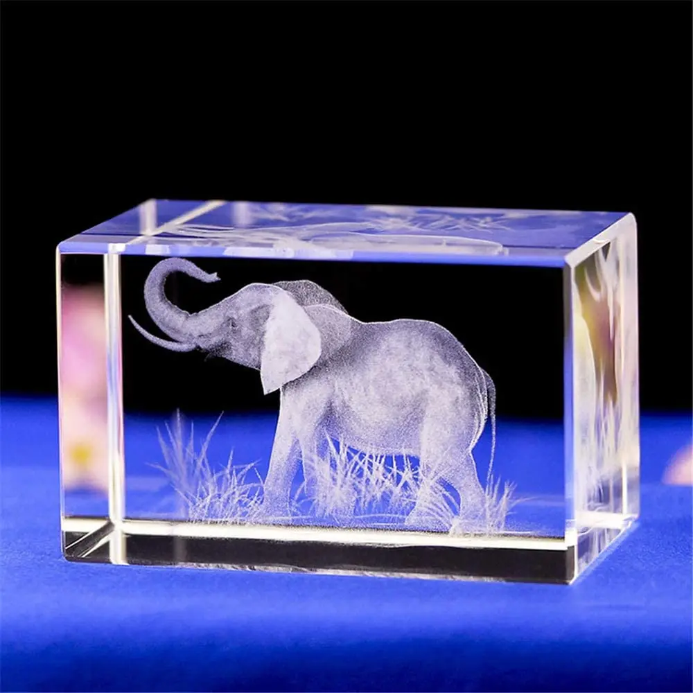 REGALO di elefante/arte di cristallo incisa al laser 3d di figurine di elefante incisione di cubetti di cristallo per la decorazione domestica di