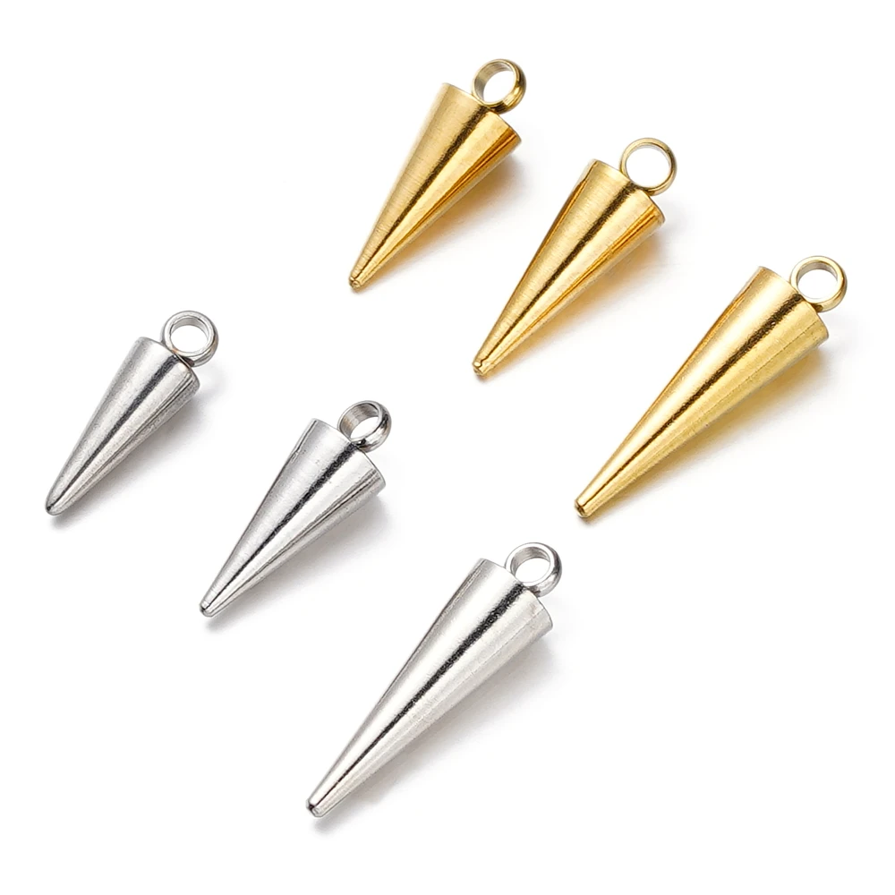 

10pcs/lot Stainless Steel Cone Charms Retro Spike Beads Pendants for Women Man Hoop Earring DIY Jewelry Making Supplies