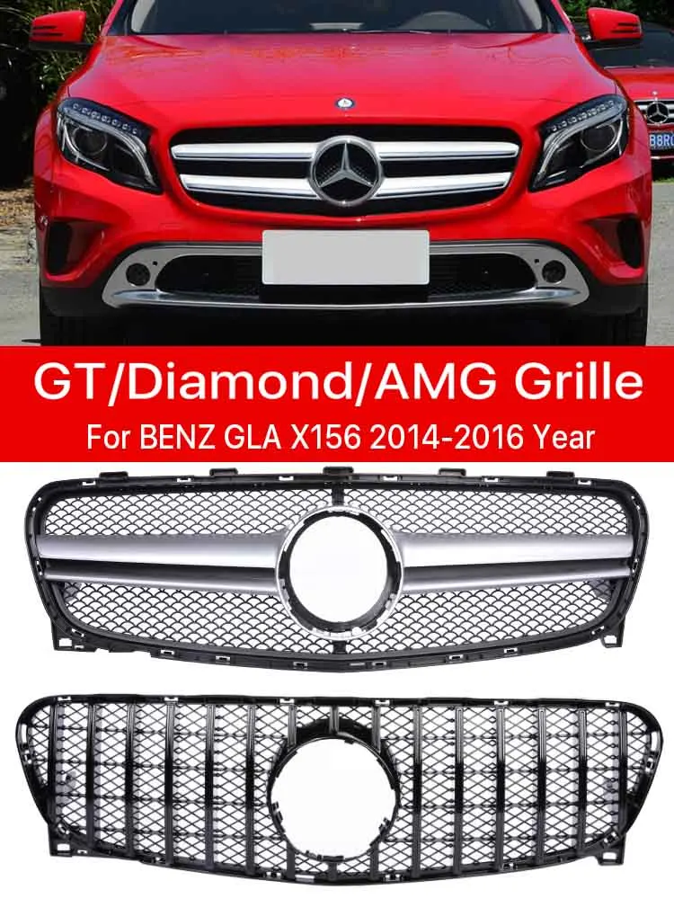 

Front Grille Racing Bumper Grill Replacement AMG GT Diamond Style GLA Black Chrome Grille For Mercedes Benz GLA X156 2014-2016