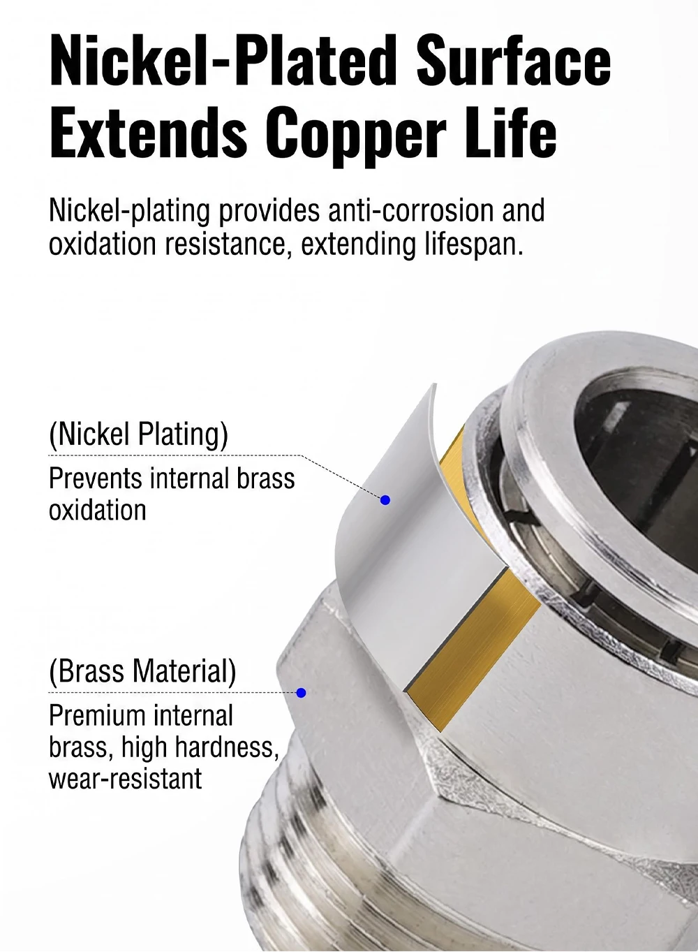 Full Copper Nickel Plated Pneumatic Quick Connector PC Metric M Straight Thread 6-M8*1 4-M6*0.75 M10*1 M12*1.25 M6X1 M5X0.8