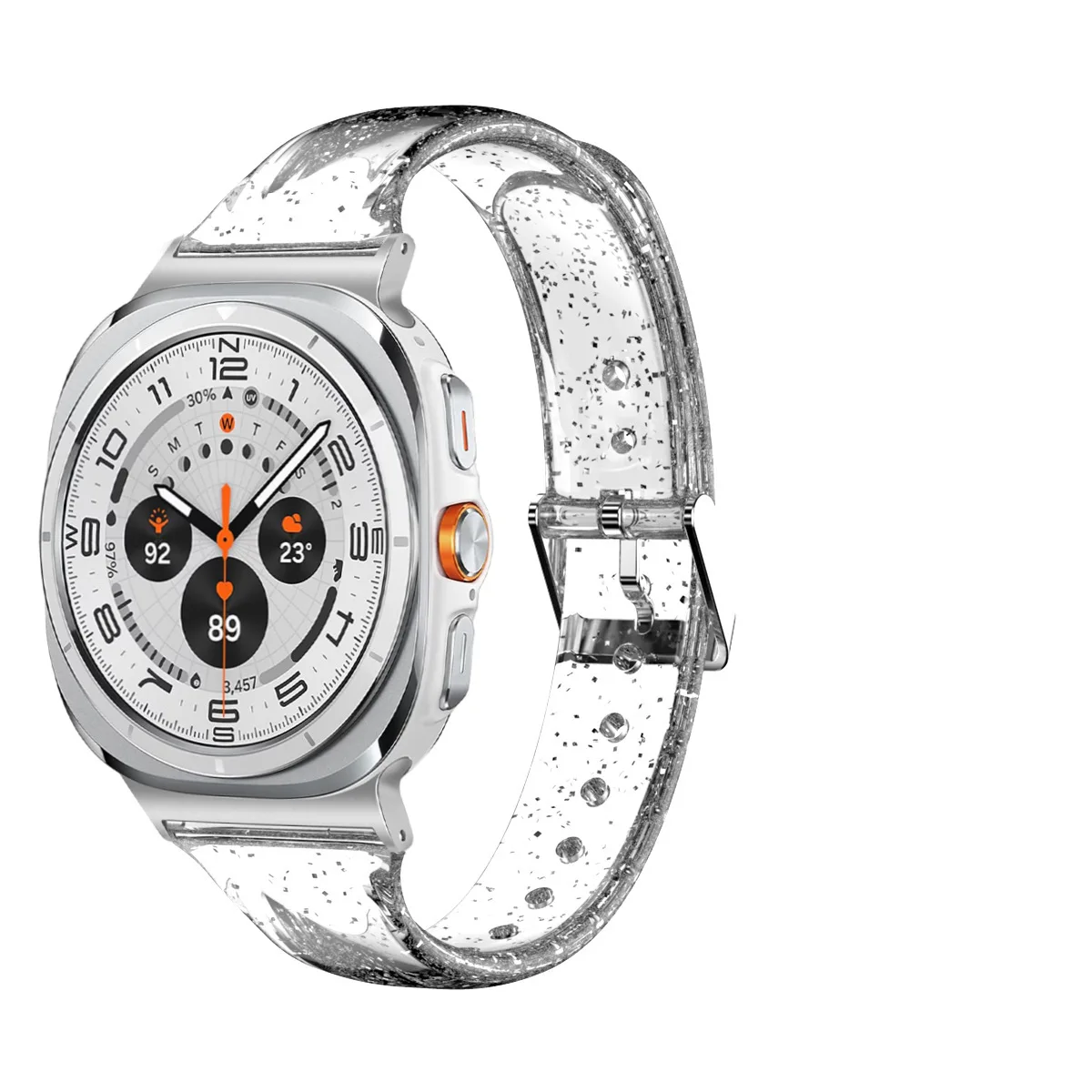 بدلة حزام ساعة من السيليكون الشفاف اللامع لساعة سامسونج 8 Series Glitter TPU Silicone Ultra (47mm) حزام نسائي