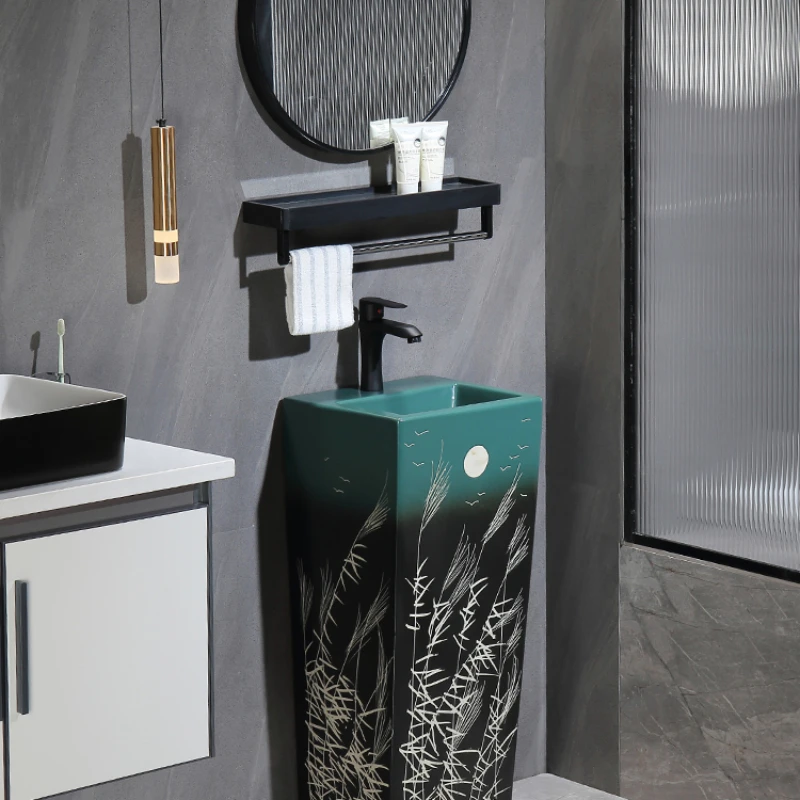 

Square column washbasin, outdoor courtyard ceramic floor standing washbasin, household bathroom integrated column basin