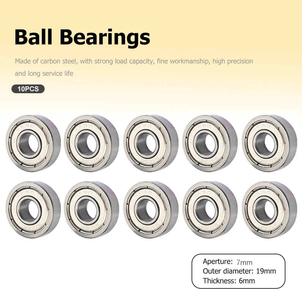 10pcs Mini Bearing Heavy Load 607ZZ Metal Sealed Miniature Bearing 7x19x6mm Carbon Steel Wear Resistant for Skateboard Scooter