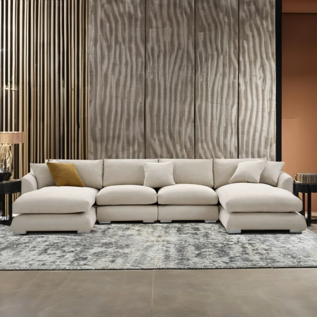 

# h Современный минималистичный уютный диван с перьями U-образной формы, льняная ткань, модульный угловой диван для гостиной, набор мебели