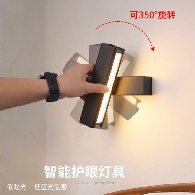 Full Spectrum Rotatable Wall Lamp, Acrylic & Metal, for Bedroom Bedside Stair Study Hallway, Soft Ambient Decor Novelty  Light