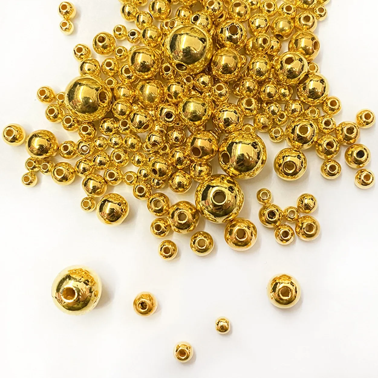 

50~1000pcs Round Gold Color Plated Acrylic Beads Lot 4mm 5mm 6mm 8mm 10mm 12mm For Jewelry Making Supplies DIY Bracelet Findings