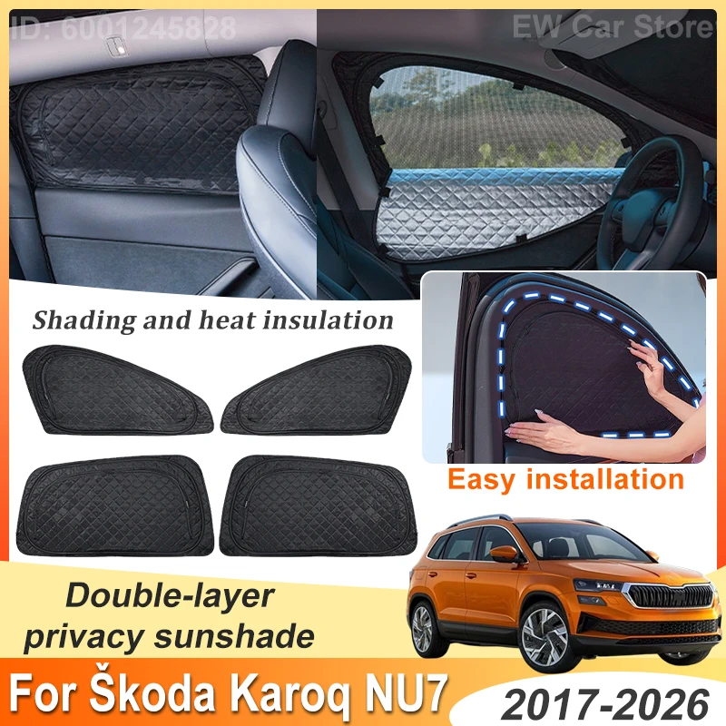 

For Skoda Karoq 2025 Accessories 2017~2026 Car Double Layer Sunshade Privacy Sunscreen Window Mesh Camping Sun Shade Visor Parts