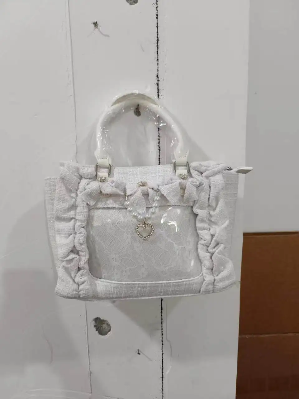 Y2k Ita-Tasche für Mädchen mit großem Fassungsvermögen, Rüschen-Schleifen-Dekor, Preppy-Style-Handtasche, JK-Uniform-Tasche, japanische transparente Tasche mit Taschen – Detail 3
