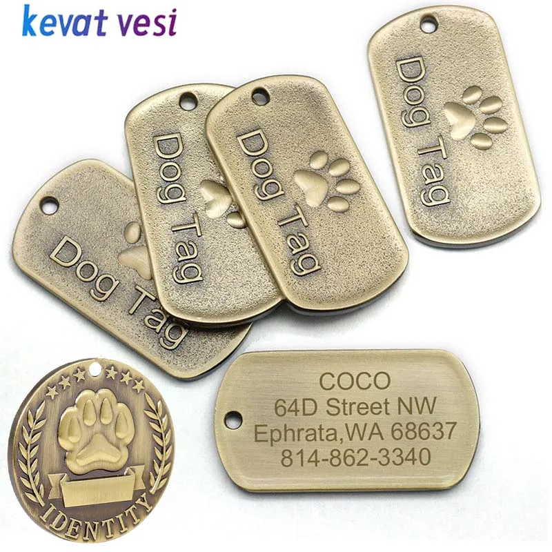 

Personalized Pet Dog ID Tag Anti-lost Engraved Pet Dog Cat Collar Vintage Copper Free Engraving Puppy Name Tags Pet Supplies