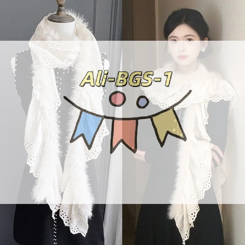 

Y2K Korean Plush Scarf - Harajuku Lace Patchwork Design, Soft & Warm Winter Scarf for Women