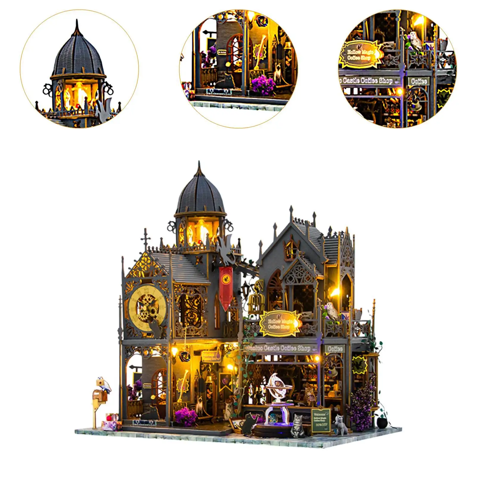 Kit de casa de boneca DIY Acessórios para casa de boneca Modelo de construção retrô europeu com