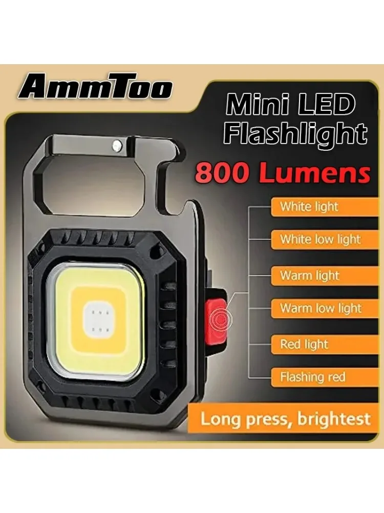 Mini lampe de poche LED magnétique COB, lampe de travail de poche pour Camping en plein air, 800 Lumens, Rechargeable par USB, 7 Modes de projecteurs
