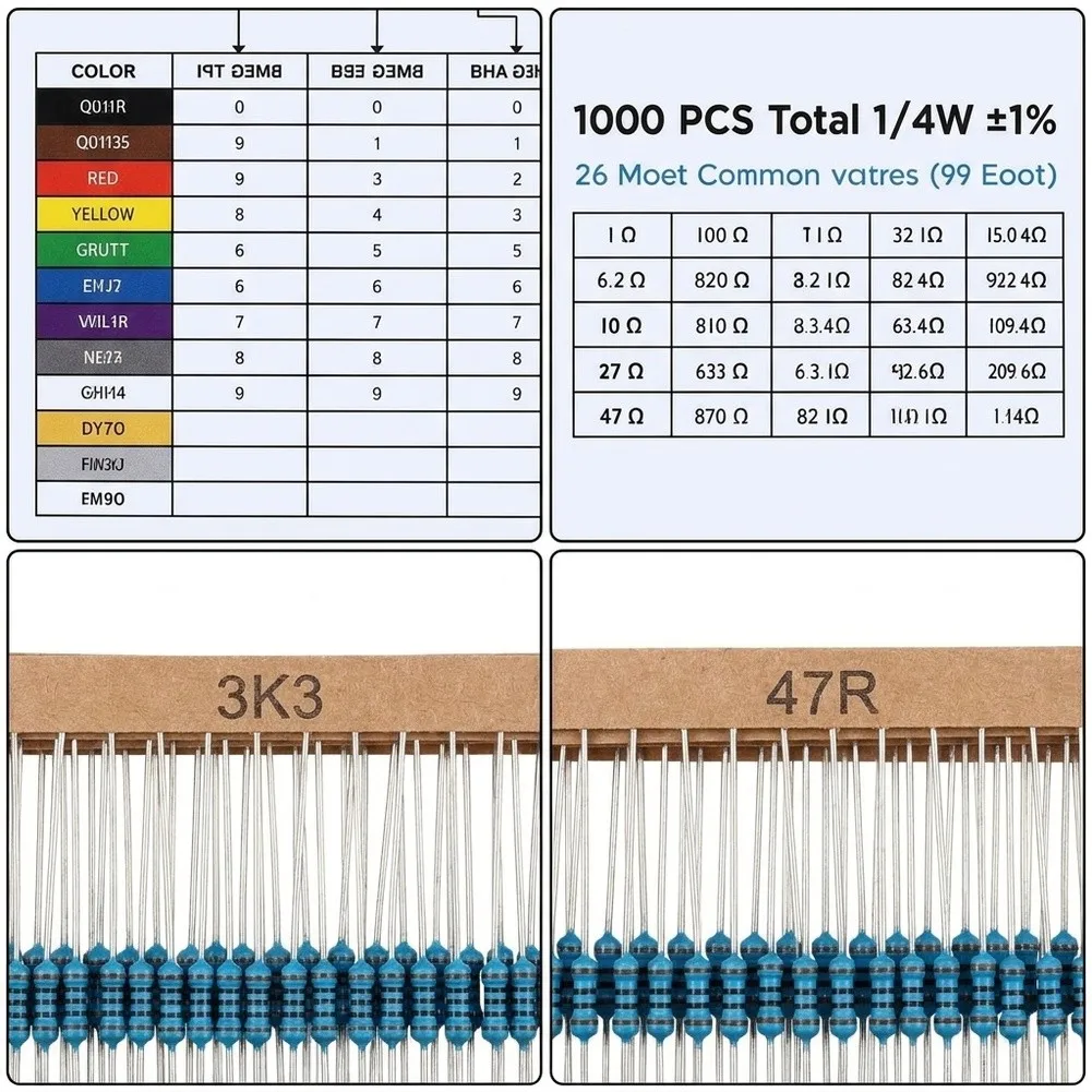 Diy Circuit Supplies Metal Film Resistor Kit For Electronics Hobbyists 18.3cm * 13.2cm * 2cm Metal Film Resistor Assortment