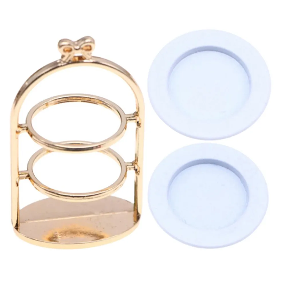 1Set Metal Miniature Cake Stand 2 Tier Dessert Display Holder Compact Dollhouse Food Tray Decoration Mini Dollhouse Accessories
