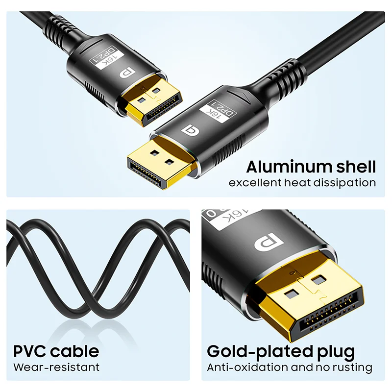 Vothoon DisplayPort Cable 2.1 DP to DP 80Gbps Support 16K@30Hz 8K@120Hz HDR HDCP DSC1.2a Braided Display Port Cable Cord