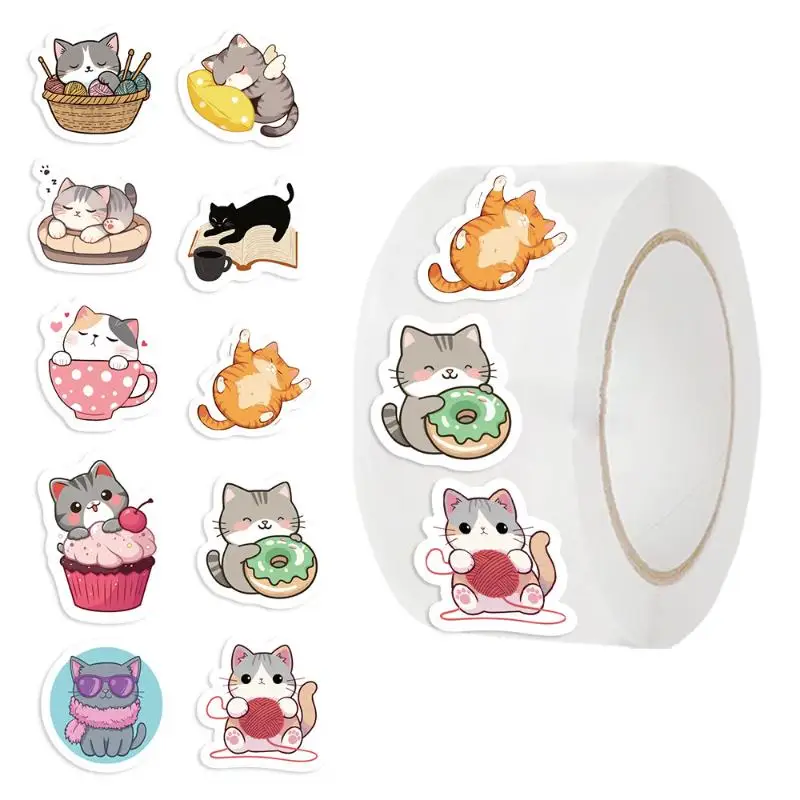 Z. Conjunto de 500 Adesivos Decorativos de Gato em Estilo Cartoon, Adesivos para Laptop e Selagem de Envelope
