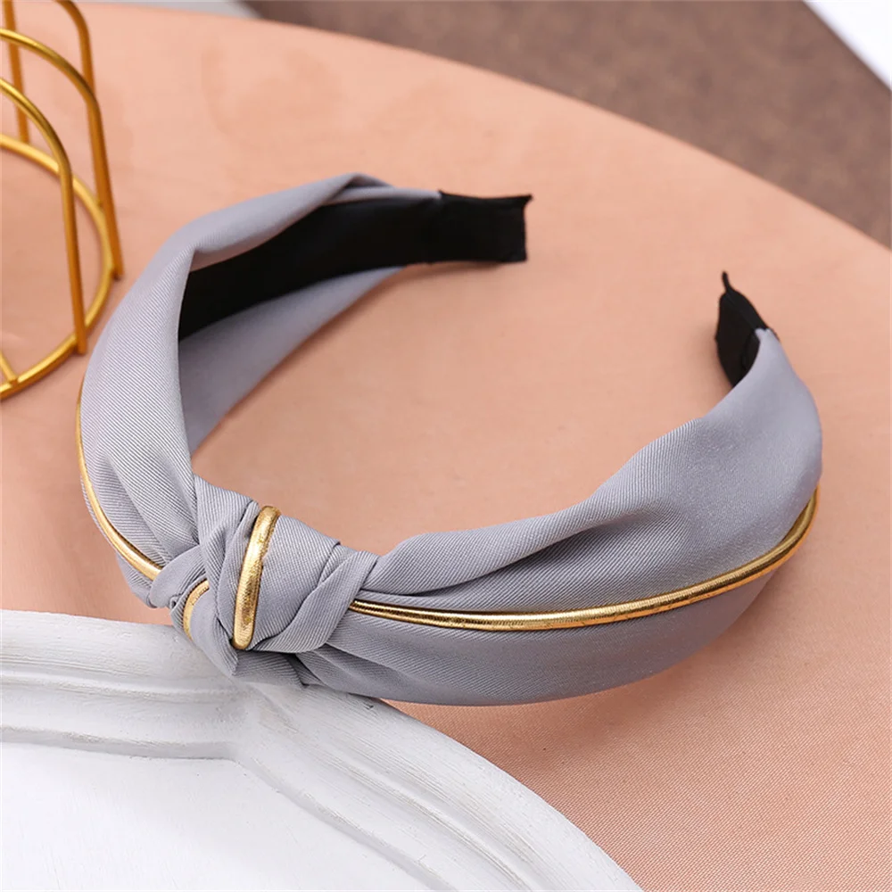 Solide Stoff Knoten Stirnbänder Für Frauen Mädchen Breite Seite Haarbänder Haar Hoop Mode Kopfschmuck Weibliche Kopf Bands Haar Zubehör – Detail 1