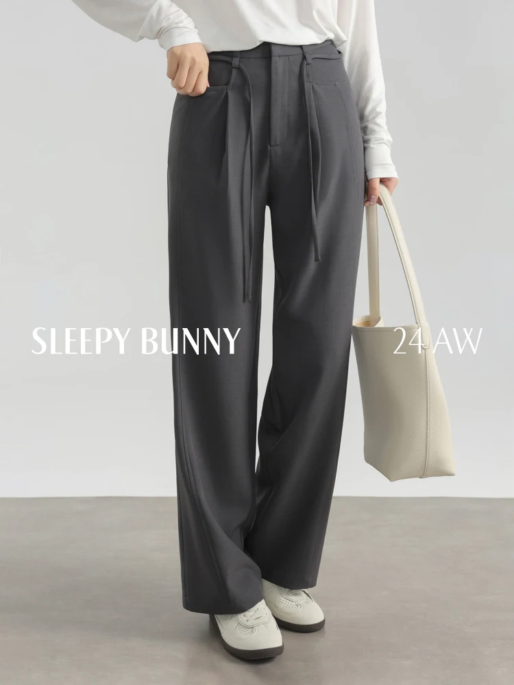 

Elegant High Waist Wide Leg Pants Tie Waist Pleated Trousers Loose Straight Leg Long Pants for Women Casual Chic Slimming Outfit
