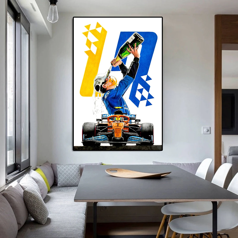 Racer Norris Comic Portrait Canvas Painting Formula Grand Prix Champion Racing Graffiti Poster Supercar Wall Art Room Decor Gift