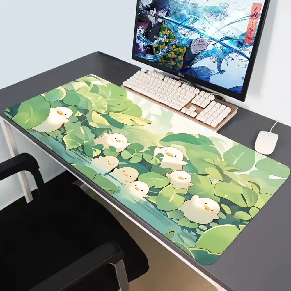 

HYBXAXC Cute cartoon duck mousepad green oversized computer keyboard pad natural rubber non-slip pad table mat lock edge