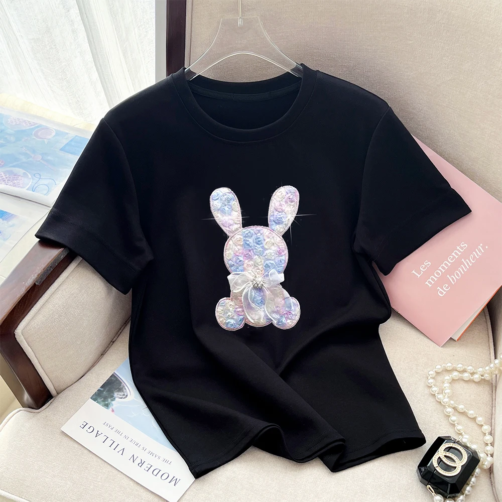 Summer New T-Shirt Short Sleeve Crew Neck T-Shirt Women's Fashion Top Block Design Comfortable Fit Korean