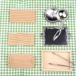 Dollhouse Miniature Wooden/Metal Tray Bread Tray Model Mini Baking Pan For Doll House Kitchen Decoration Accessories