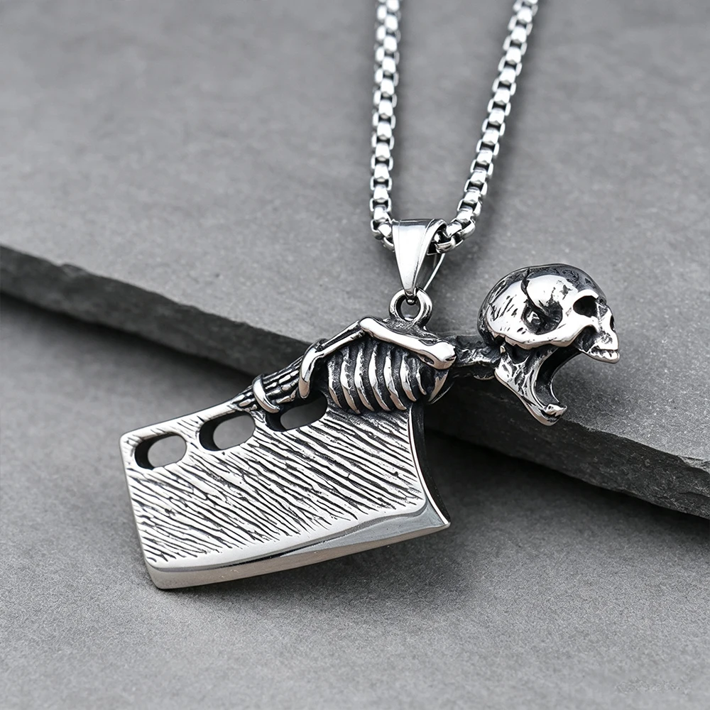 Skull Knife Bottle Opener Pendant Necklace Unisex Vintage Stainless Steel Outdoor Survival Memorial Talisman Jewelry Gift Dropsh
