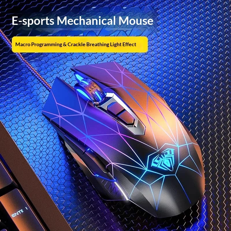 

AULA S50 Wired Mechanical Gaming Mouse RGB Breathing Light Macro Programming 4 DPI For Laptop Desktop PC Gamers Office Home Use