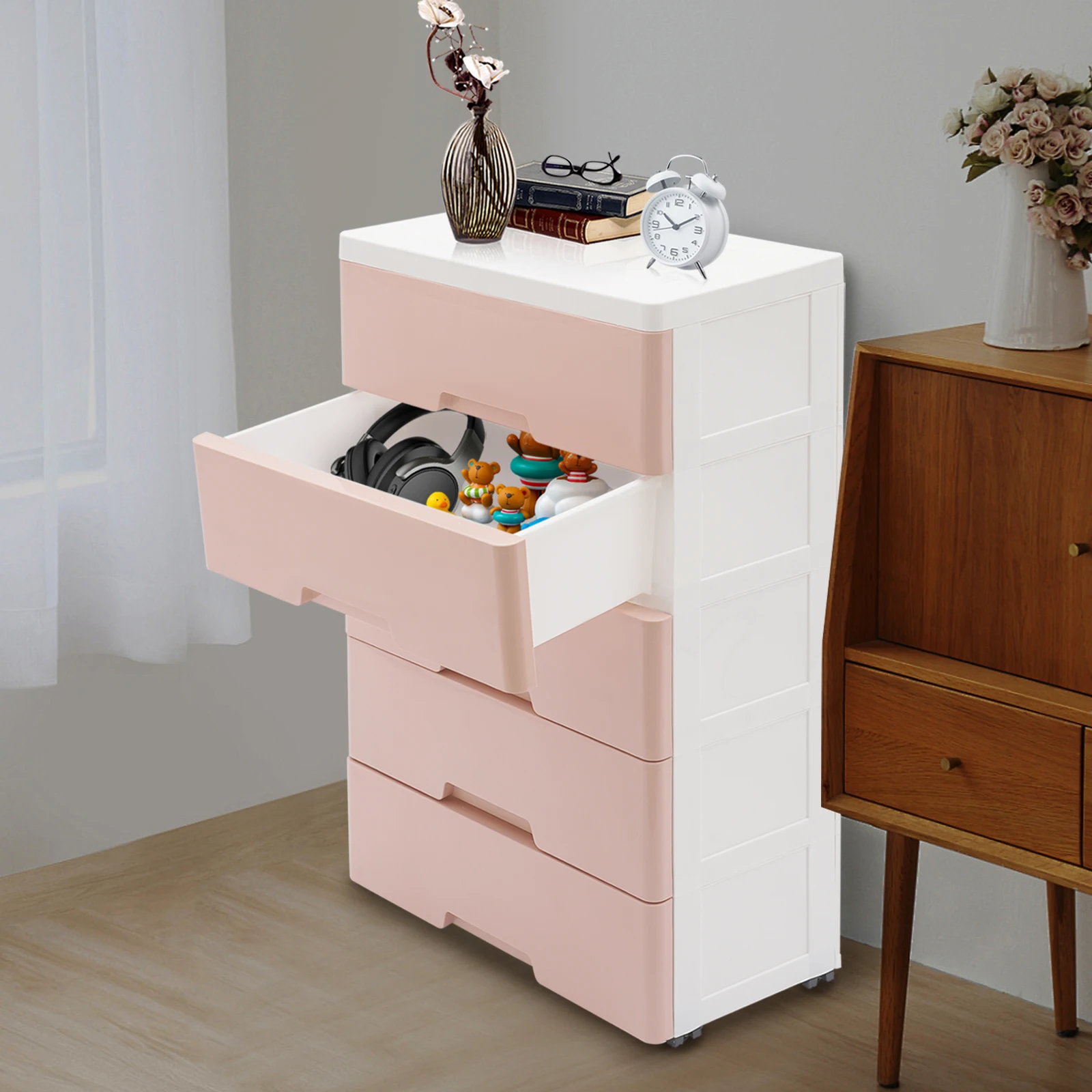 

Bathroom Storage Cabinet, 5 Large Drawers, Sturdy PP, Load Capacity 44-66 lbs, Easy to Install and Clean, Perfect for Bathroom S