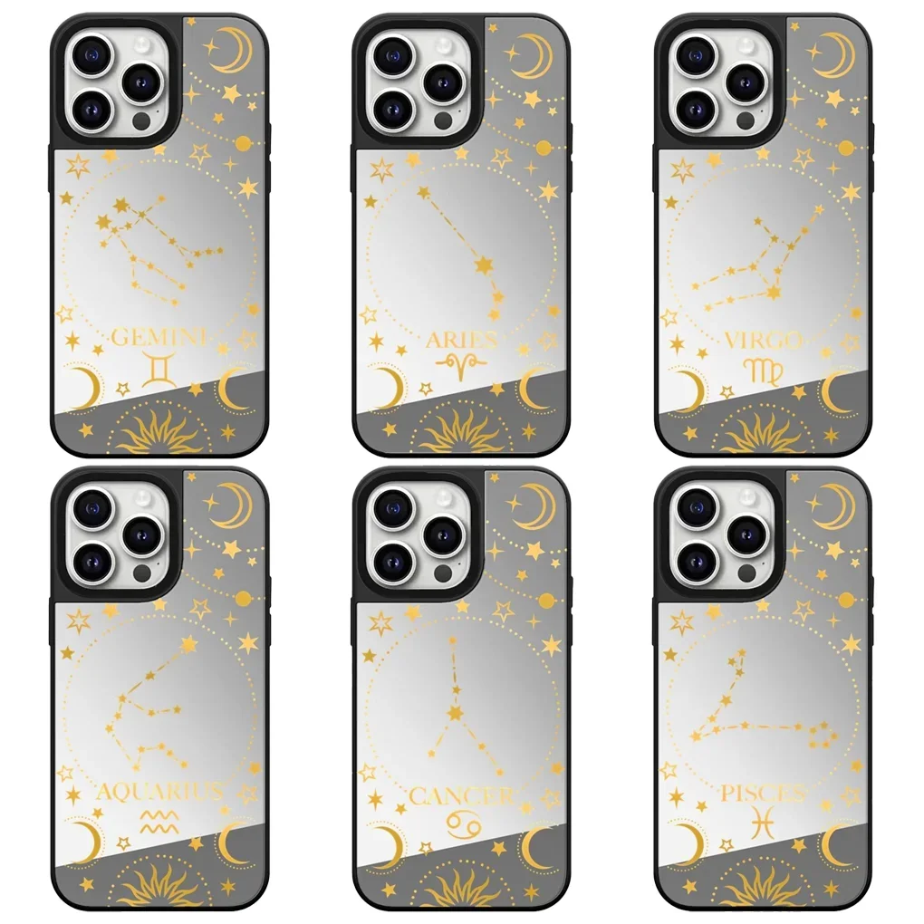 

Star Sign Silver Mirror Surface Case for iPhone 12 13 14 15 16 17 Pro Max Protective Case, Fits iPhone 17 Air