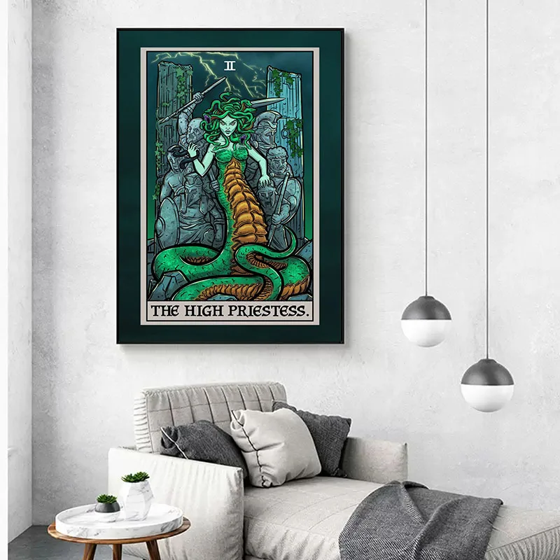 الكرتون الإرهاب التارو العدالة الموت الشيطان بطاقة المشارك قماش اللوحة مجردة الرعب جدار الفن لغرفة المعيشة ديكور المنزل #4