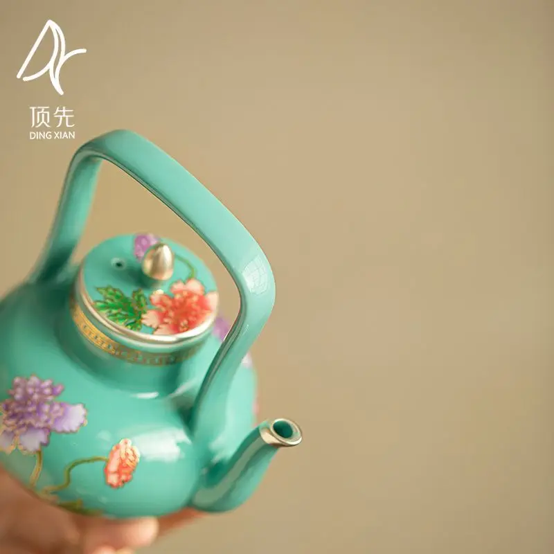 

Silver-Plated Poppy Teapot With Handle Household Ceramic Pot High-End Chinese Style High Aesthetic Value Kung Fu Tea Set In