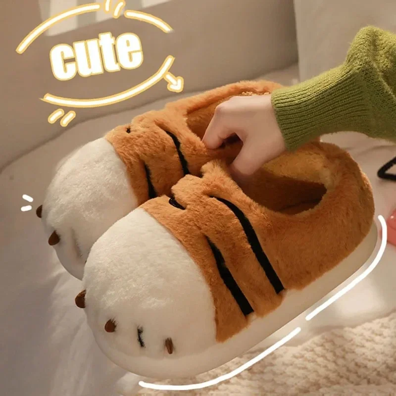 

Cute Funny Tiger Paw Plush Slippers Winter Warm Fluffy Fur Women Slippers Flat Non-Slip Fuzzy Slippers Kawaii Animals Pantuflas