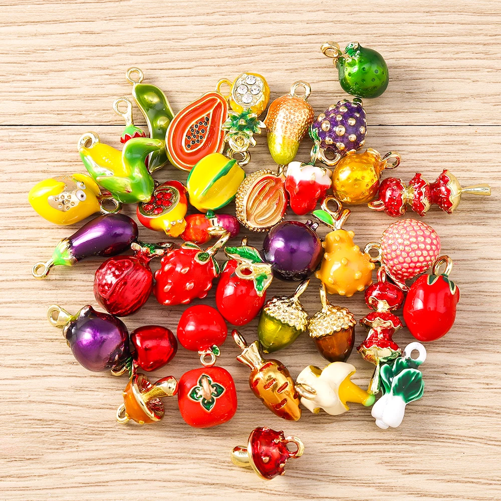 Tusember 5pcs Cute Fruit Pendant Apple Lemon Mango Cherry Pineapple Strawberry Charm Beads Fit Original Bracelet DIY Jewelry