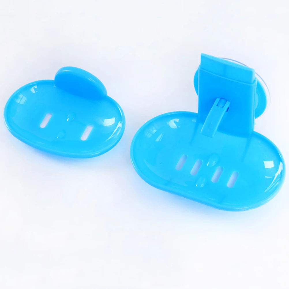 

Sturdy Easy Install Bathroom Shower Soap Dish Blue Double Suction Cup Holder For Bath Use Soap Box