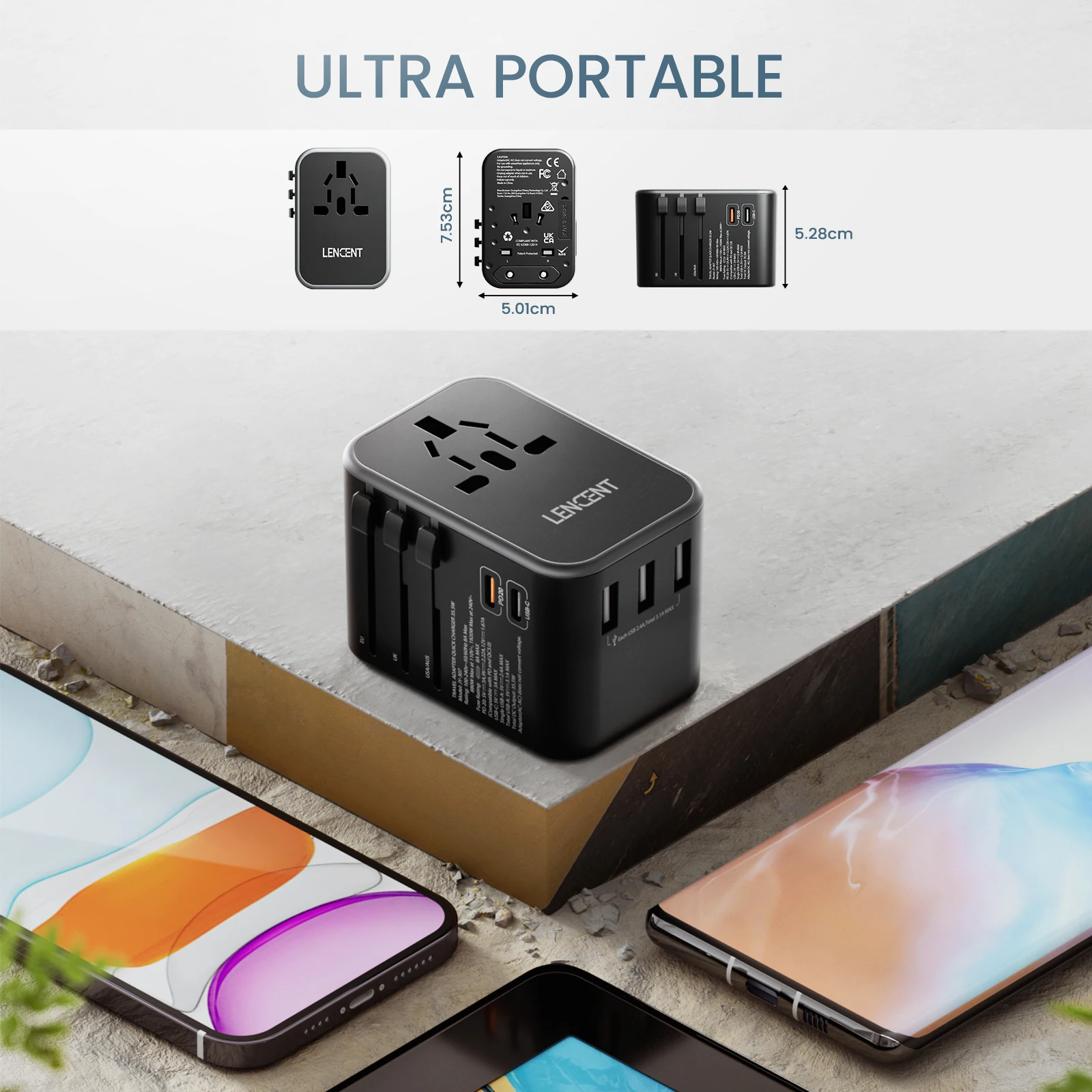 LENCENT 65W/45W/30W GaN Universal Travel Adapter with USB-A and Type C Fast Charging Power Adapter EU/UK/USA/AUS Plug for Travel